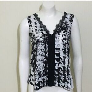 BCBGMaxAzria Black & White Lace-Trim V-Neck Camisole